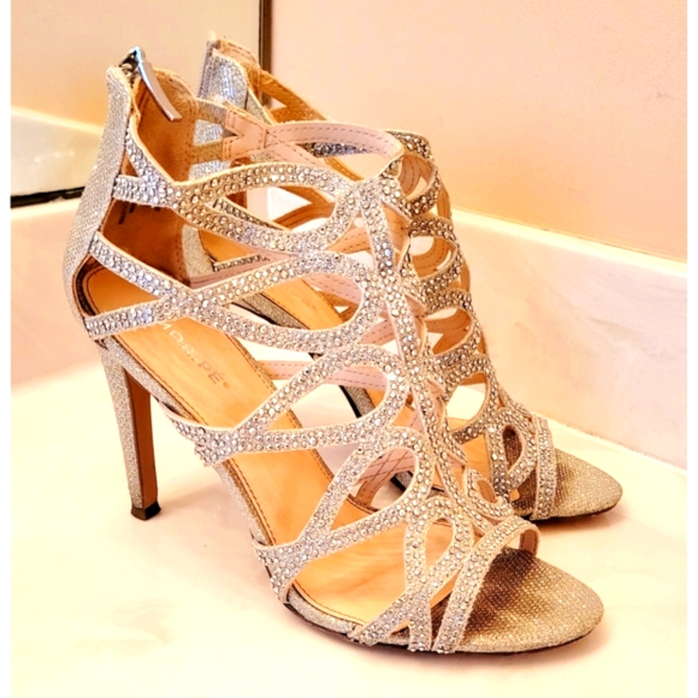 Maripe Silver Sparkle Caged Stilettos